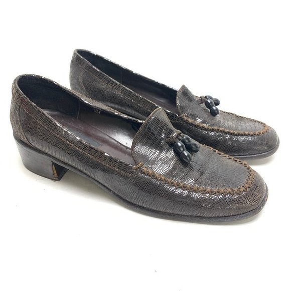 VANELI VAN ELI Dark Chocolate Brown Chunky Block Heels Loafers Shoes Leather 9 - Picture 1 of 16